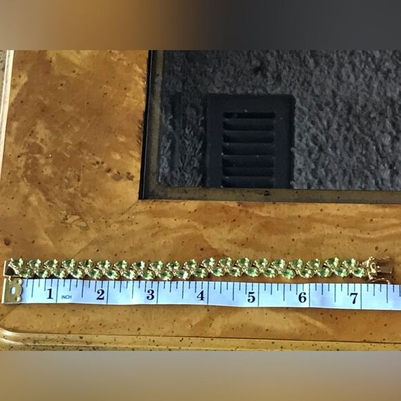 Natural Peridot Sterling Silver 18k Yellow Gold Vermeil Bracelet - Picture 10 of 11